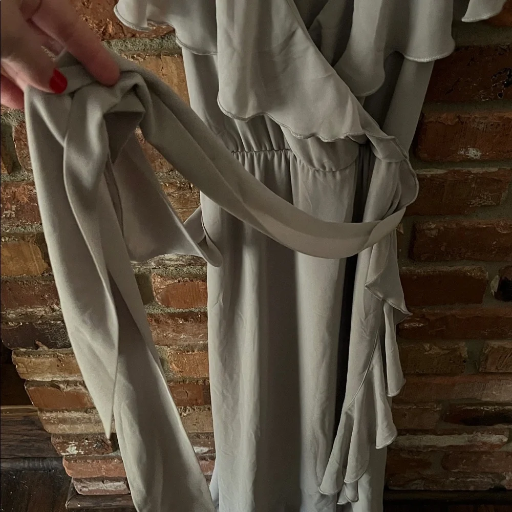 Show Me Your MuMu Light Gray Asymmetrical Dress Flowy Ankle Length Dress Size M - Picture 5 of 9